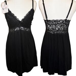Ababoon Black Lace V-Neck Chemise Slip Dress NWT Medium